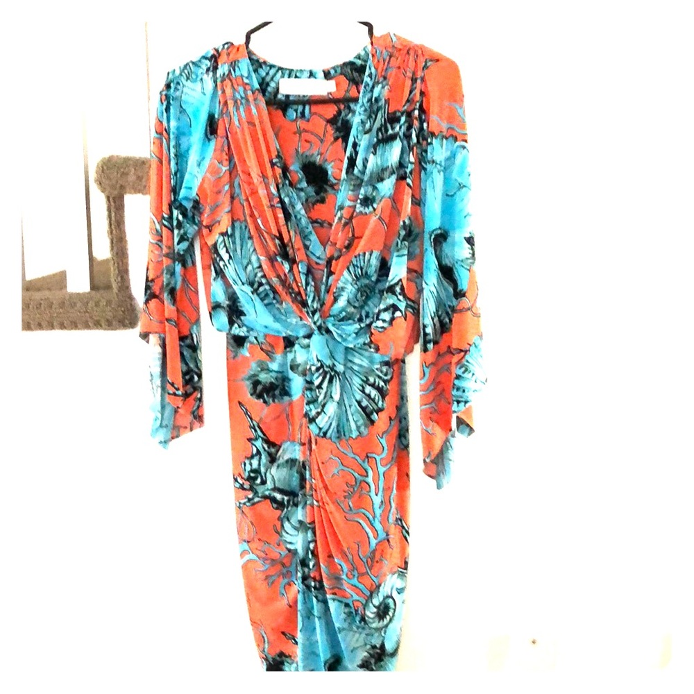 T Bags LA, ocean inspired pattern cocktail dress